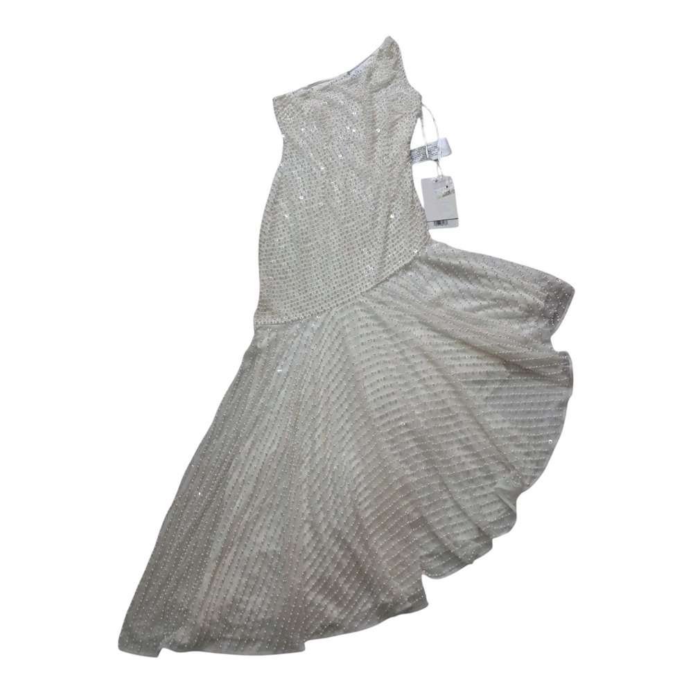 NWT Mac Duggal Gown Dress Womens 2 Ivory One Shoulder‎ Pearl Formal Wedding